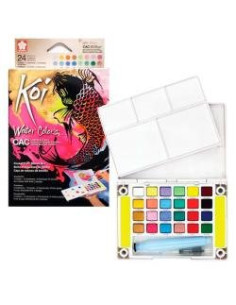 Caja acuarelas Koi 24 pastillas. Colores metálicos, flúor y perlados