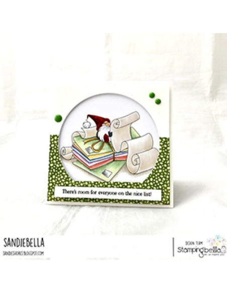 Sello Stampingbella Gnome with a list