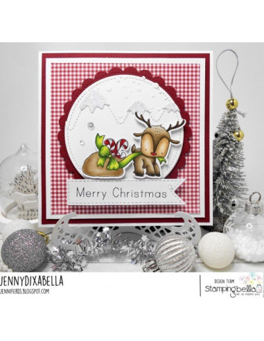 Sello Stampingbella reindeer with gift Stuffie