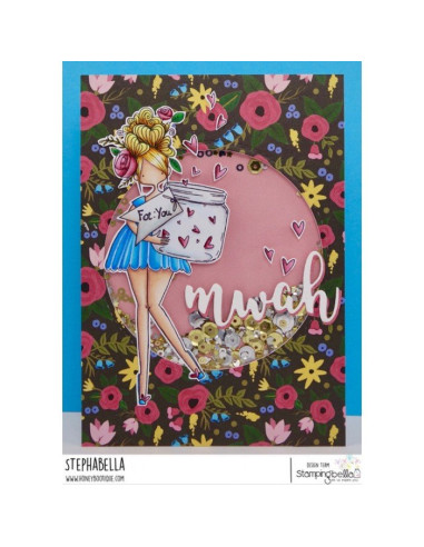 Sello Stampingbella curvy girl with jar of hearts