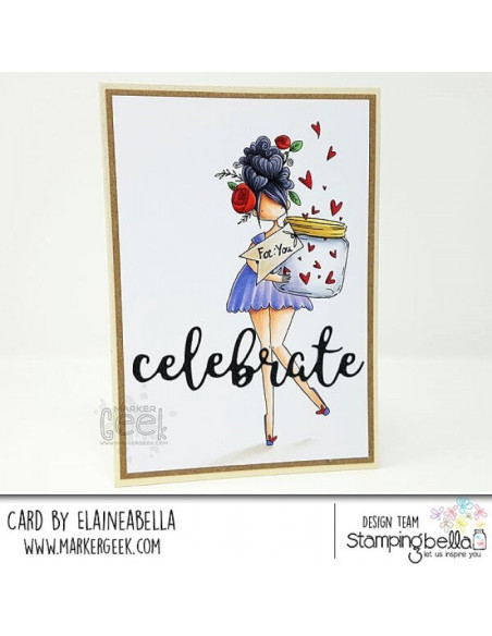 Sello Stampingbella curvy girl with jar of hearts