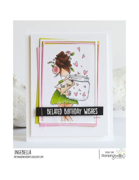 Sello Stampingbella curvy girl with jar of hearts