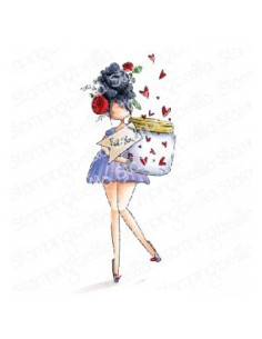 Sello Stampingbella curvy girl with jar of hearts