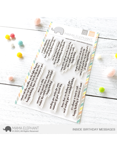 Mama Elephant sello inside birthday messages