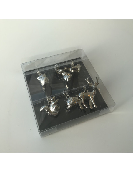 set de 6 colgantes de animales plateados