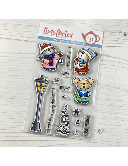 Sello Carolling Critters de Time for Tea desings