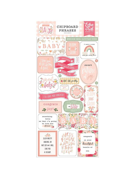 Chipboard Phrases Welcome Baby Girl de Echo Park