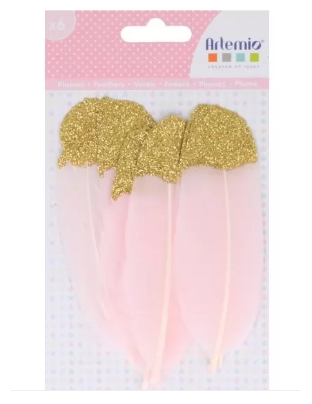 Pack 6 plumas rosa/oro de Artemio