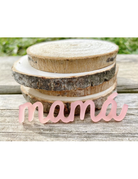 Palabra metacrilato MAMÁ rosa escarchado Palabra metacrilato MAMÁ rosa escarchado