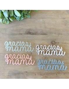 Palabra metacrilato GRACIAS MAMÁ rosa escarchado