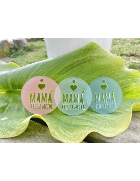 Medallón metacrilato MAMÁ ERES LA MEJOR rosa escarchado