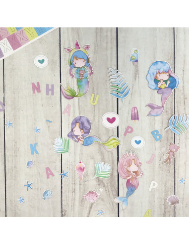 Hoja de troquelados Chibi Sirenas de Paraes
