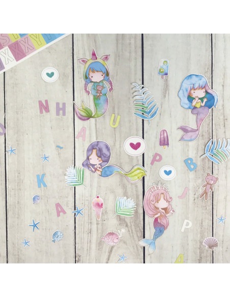 Hoja de troquelados Chibi Sirenas de Paraes