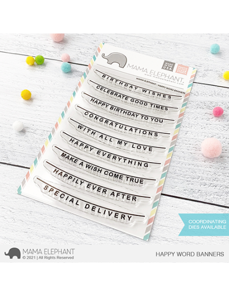 Sello Happy Word Banners de Mama Elephant