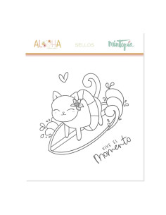Sello Aloha Gatito Surfeando de Mintopía