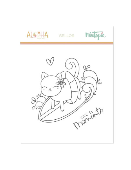 Sello Aloha Gatito Surfeando de Mintopía Sello Aloha Gatito Surfeando de Mintopía