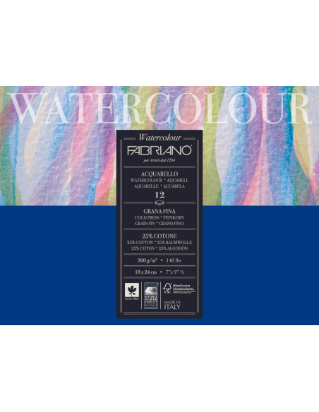 Papel para acuarela Fabriano 18x24 cm 300 g / m²