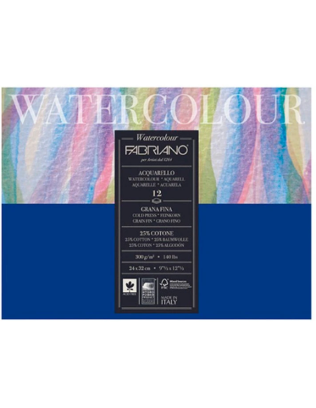 Bloc Acuarela 18x24cm 12 hojas 300gr Fabriano