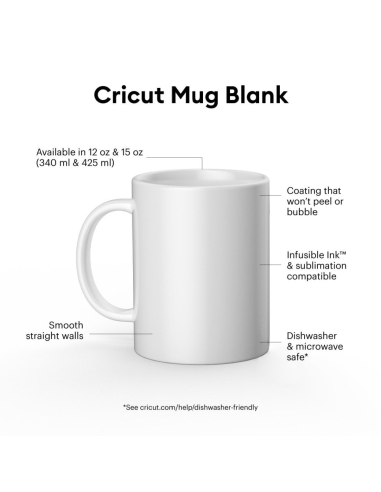 Set 6 Tazas Cerámica 443ml Blanca Cricut Mug Press