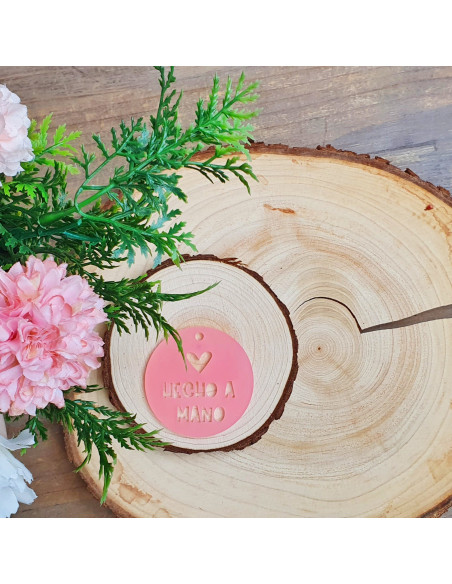 Medallón metacrilato Hecho a Mano Rosa Escarchado