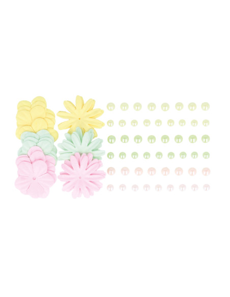 Flores de papel con perlas pastel de Artemio