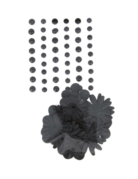 Flores de papel con perlas negras de Artemio