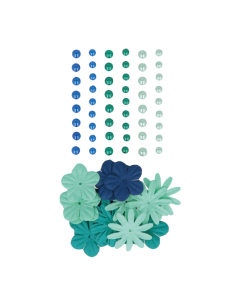Flores de papel con perlas azules de Artemio