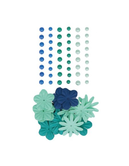 Flores de papel con perlas azules de Artemio