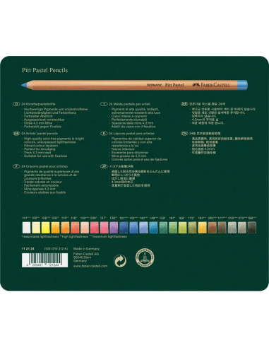 Estuche de metal con 24 lápices pastel Pitt,...