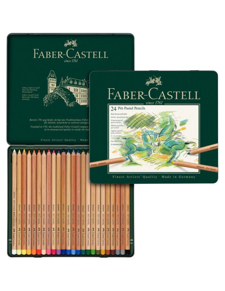 Estuche de metal con 24 lápices pastel Pitt, Faber-Castell