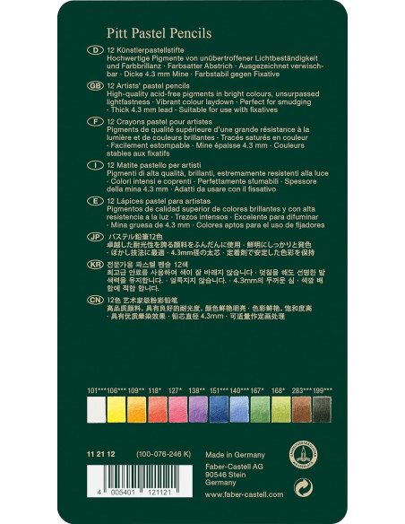 Estuche de metal con 12 lápices pastel Pitt, Faber-Castell