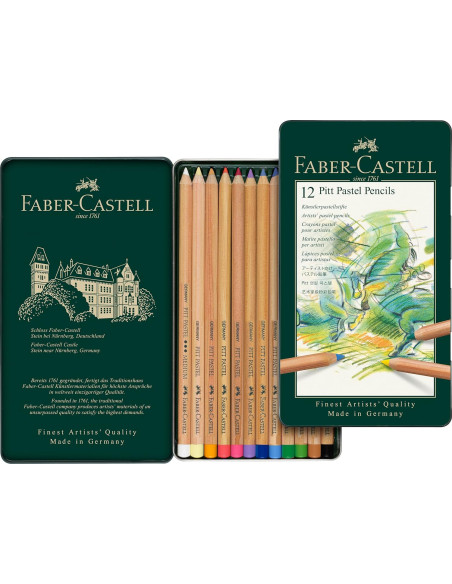 Estuche de metal con 12 lápices pastel Pitt, Faber-Castell