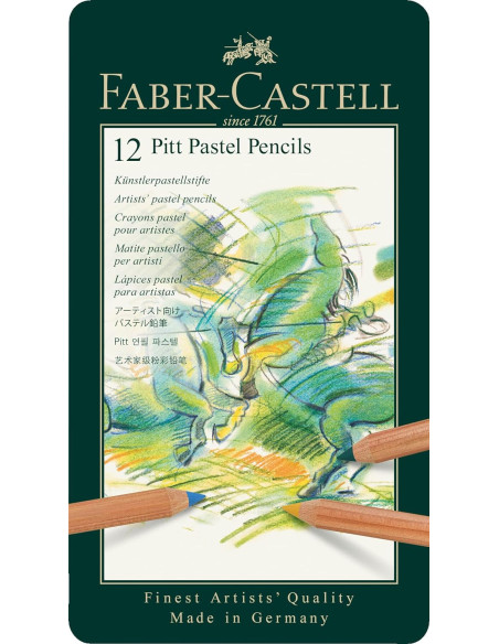 Estuche de metal con 12 lápices pastel Pitt, Faber-Castell