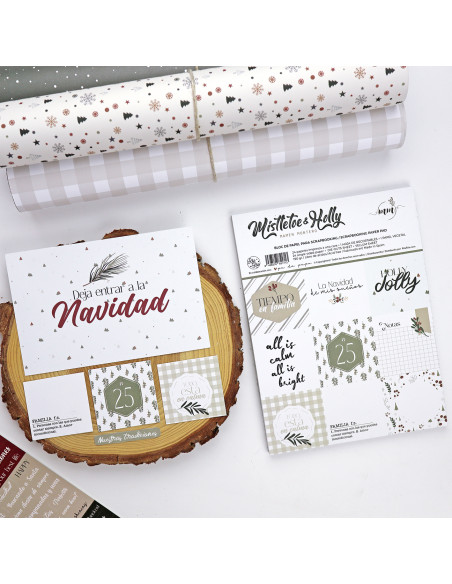 Bloc de tarjetas y sólidos Mistletoe & Holly de Mamen Montero