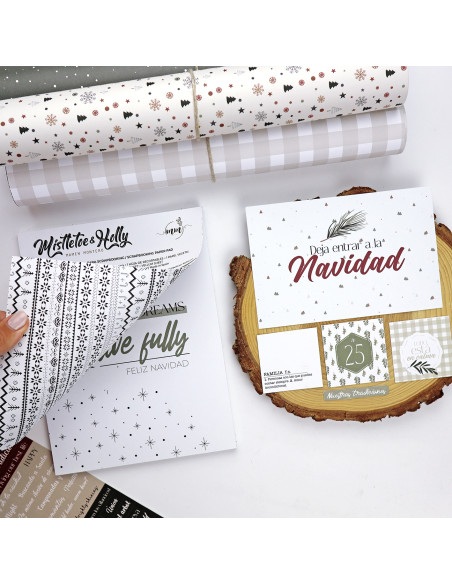 Bloc de tarjetas y sólidos Mistletoe & Holly de Mamen Montero